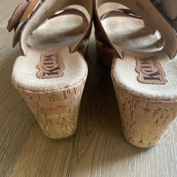 Korks Rosette Cork Wedge Sandals Leather Flower Women's 8 Y2K Summer Brown! - Picture 8 of 8